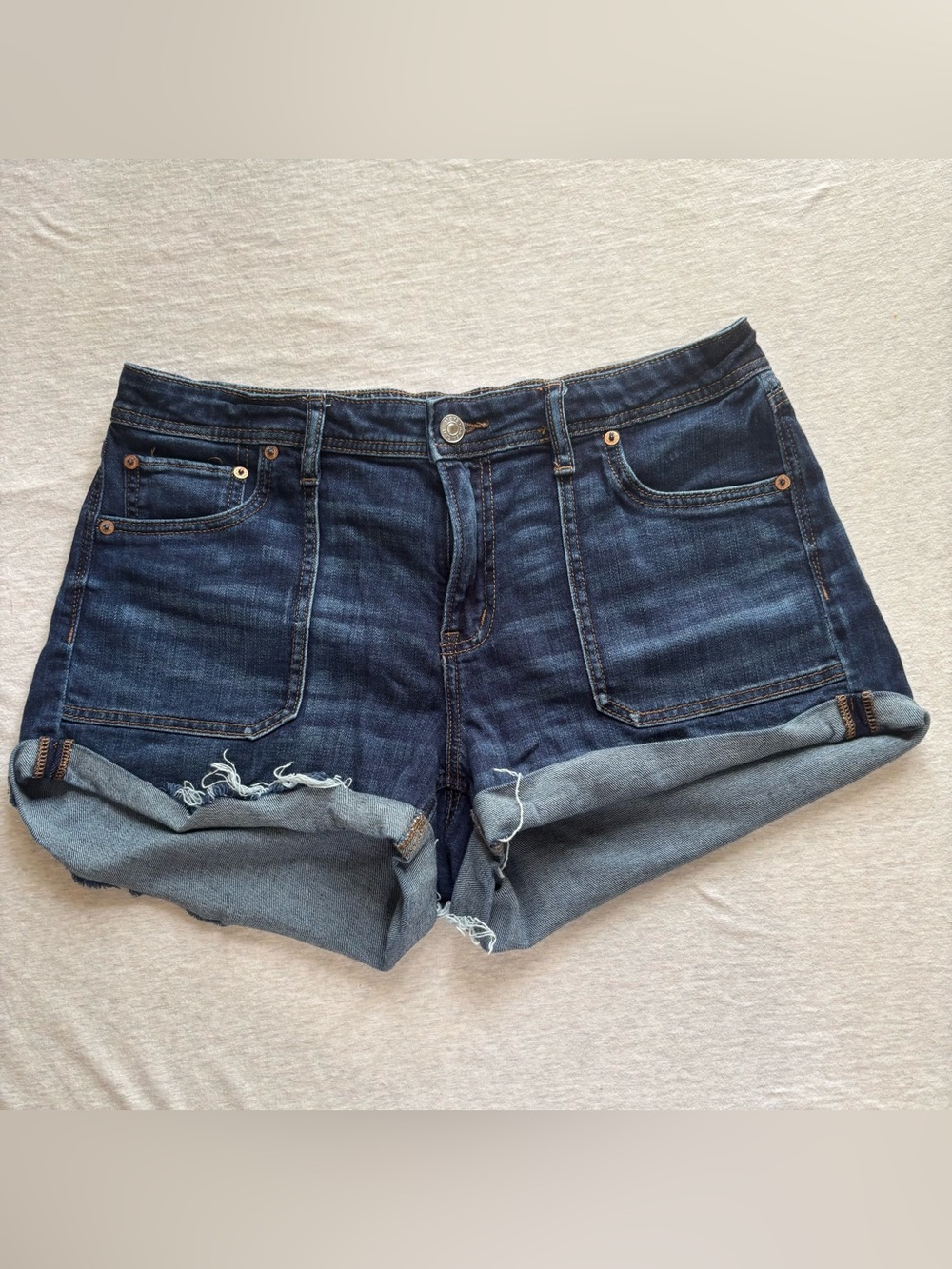 American Eagle Easy Shortie Dark Wash Distressed Denim Shorts Size 10